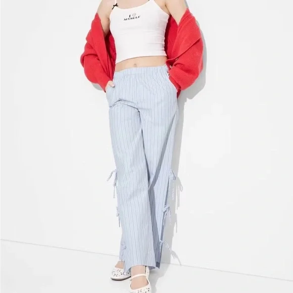 Wild Fable Light Blue Striped Pants with Side Ties Medium - Picture 3 of 6